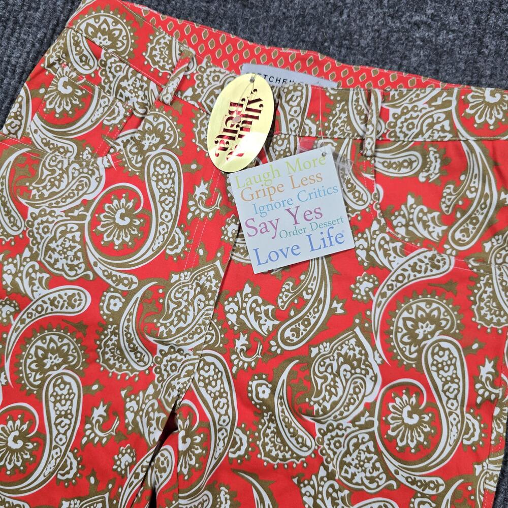Gretchen Scott Pants Womens XS Orange Paisley Gripe Less Jeans Twill Stretch